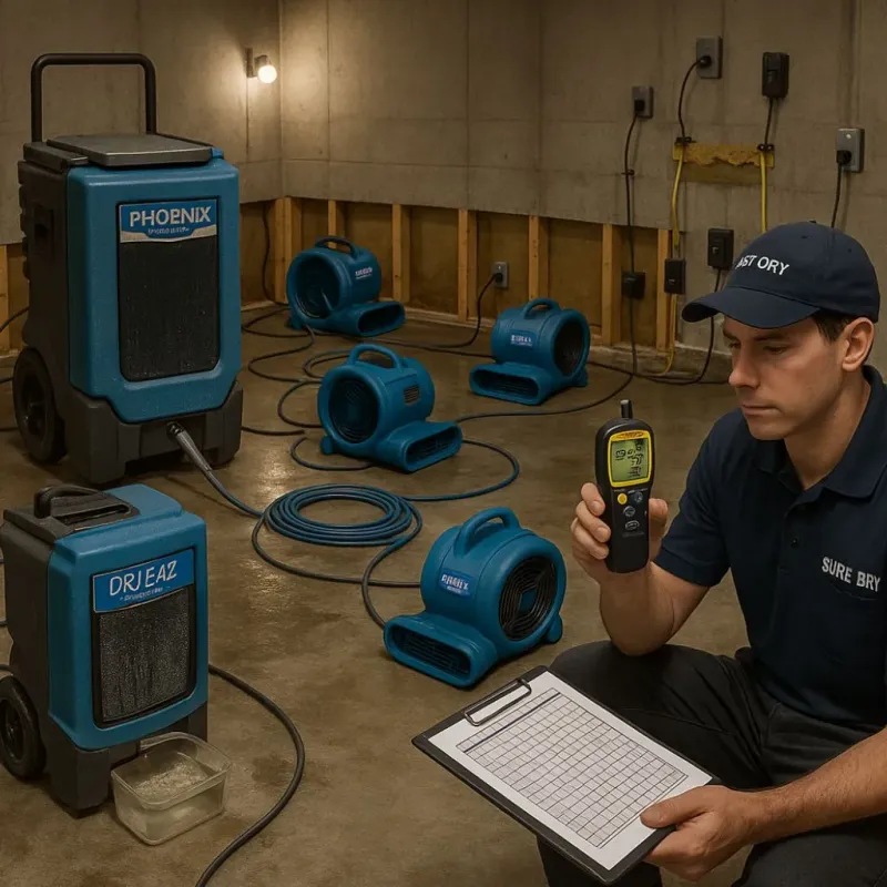 Structural Drying and Dehumidification process in Neuse Forest, NC